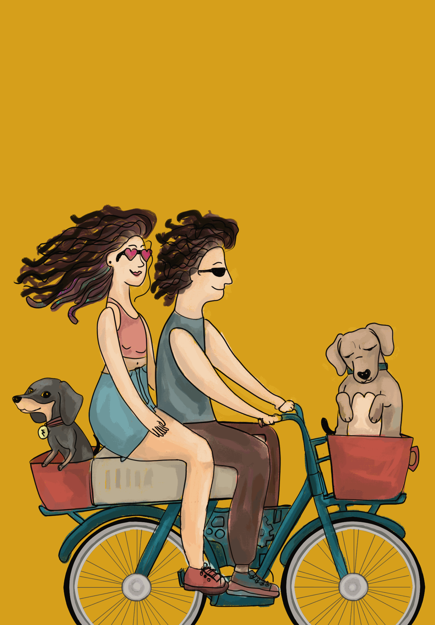 Abby & dachshund on a bike