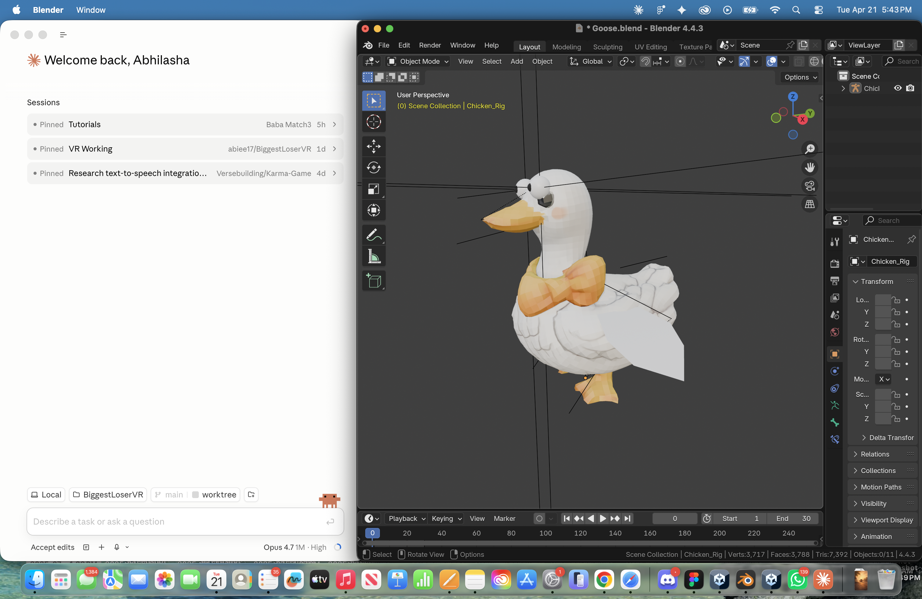 Blender — a Meshy-generated character mid-rig in a Conductor + Blender session: armature visible, the model parented and ready for weight-paint cleanup. The 'surgery' that turns a Meshy gen into a riggable game asset.