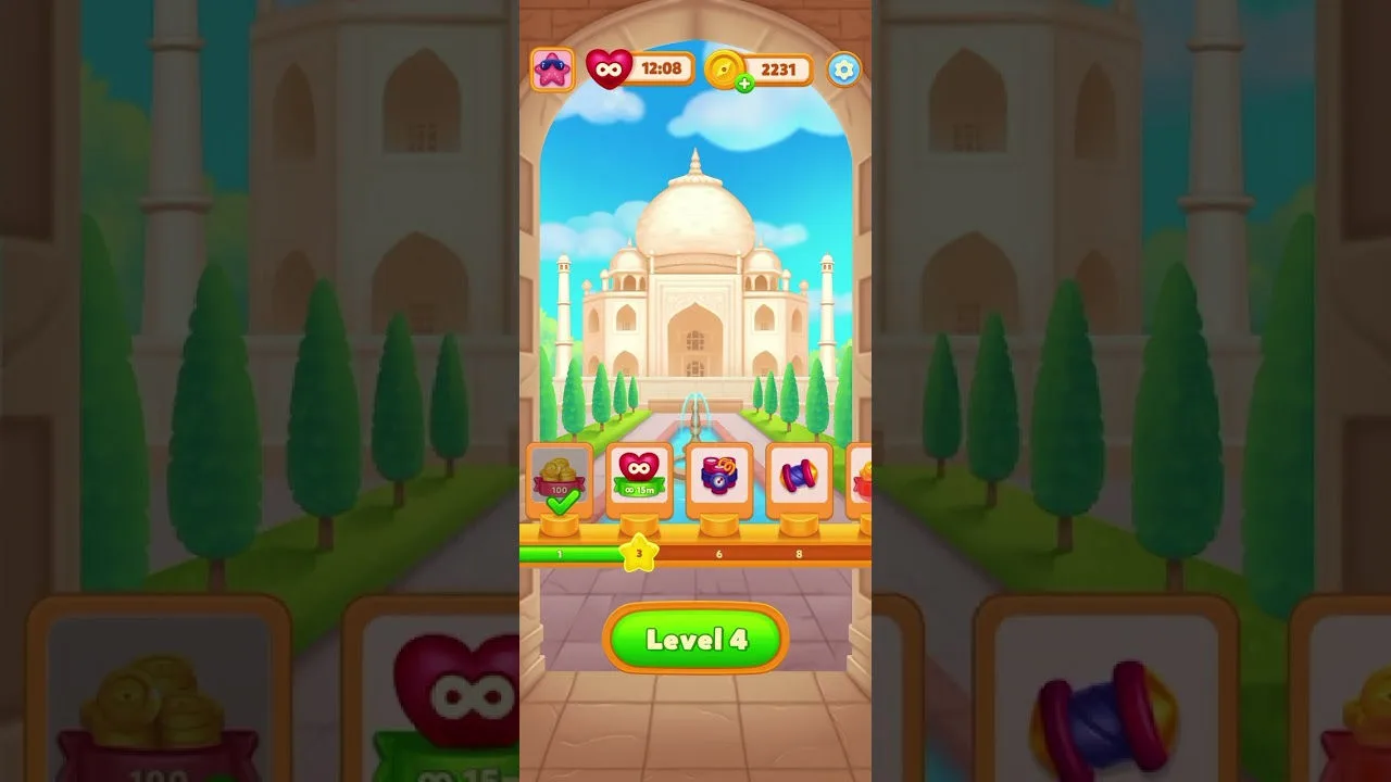 Travel Match-3 — Taj Mahal level progression screen
