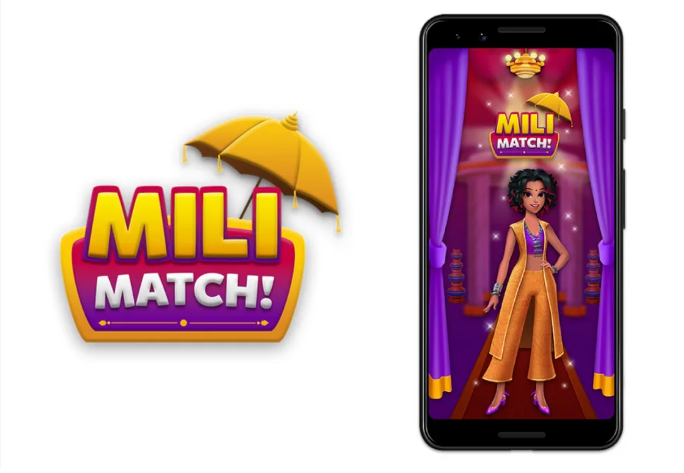 Mili Match logo with umbrella motif and Mili character