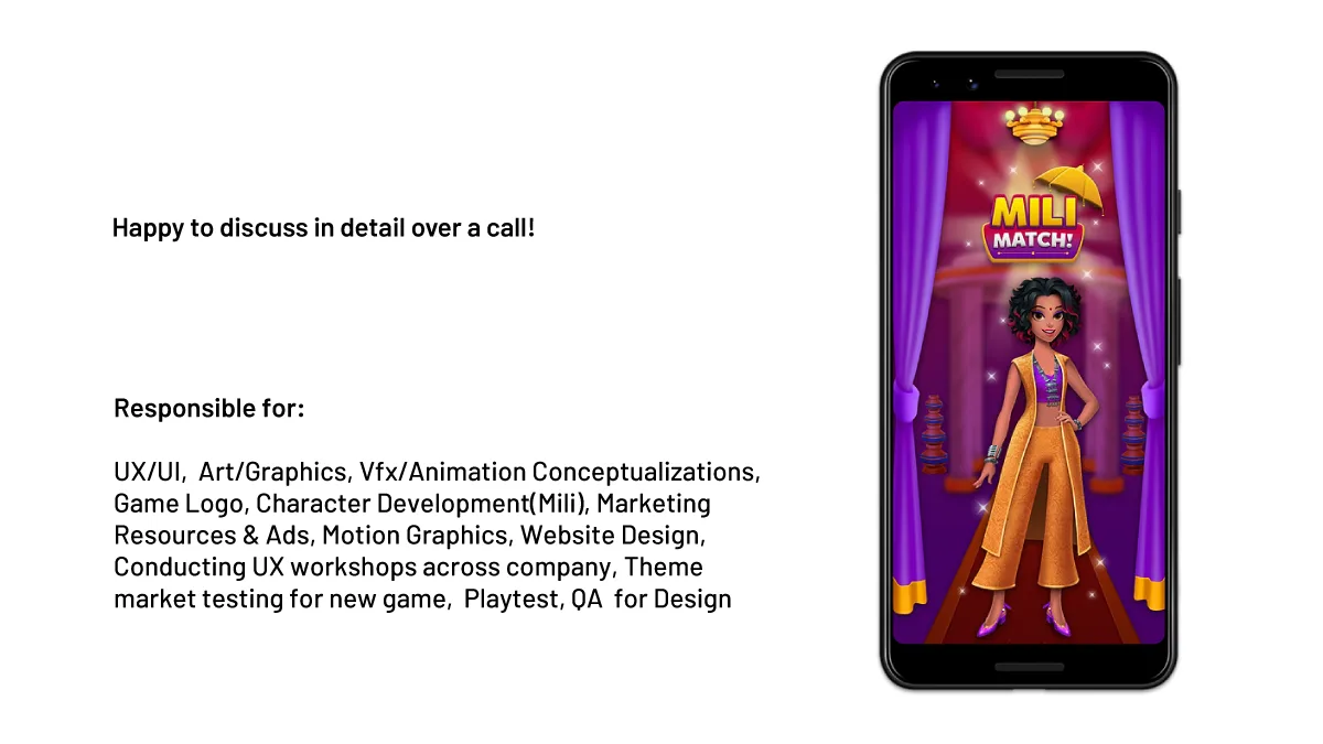 Mili Match — title screen featuring Mili on a red-carpet runway